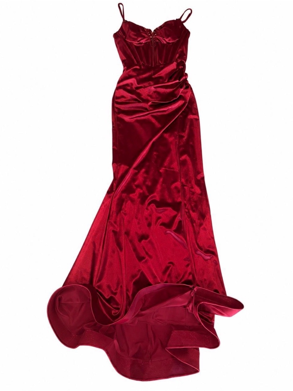 Red Satin Maxi Dress with Spaghetti Straps
